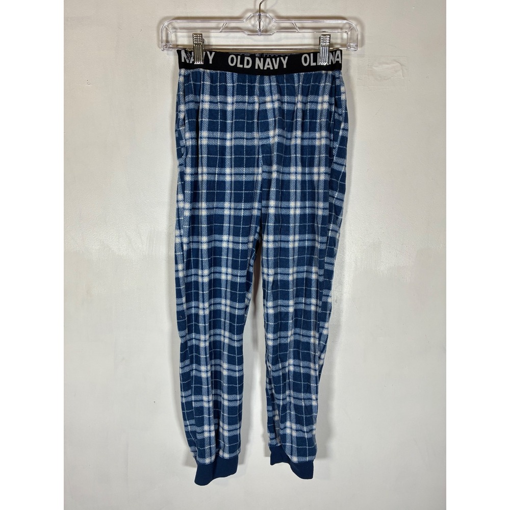 Old Navy Boys L 10/12 Blue Plaid Fleece Pajama Pants Sleepwear Jogger Pockets